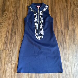 Navy scuba material boning detail dress